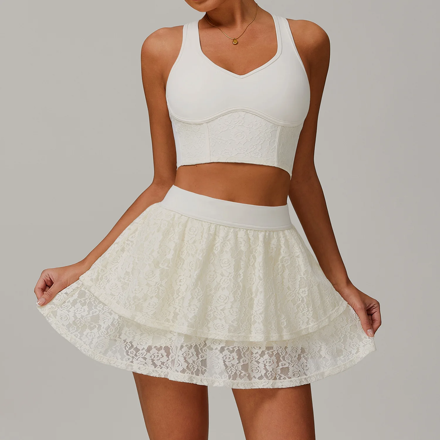 Lace Tennis Skirt with Shorts Sports Bra Top Women's Golf Wear Badminton Yoga Workout Clothes Breathable Sportswear 2025 W hite
Lace Tennis Skirt with Shorts Sports Bra Top Women's Golf Wear Badminton Yoga Workout Clothes Breathable Sportswear 2025 W hite