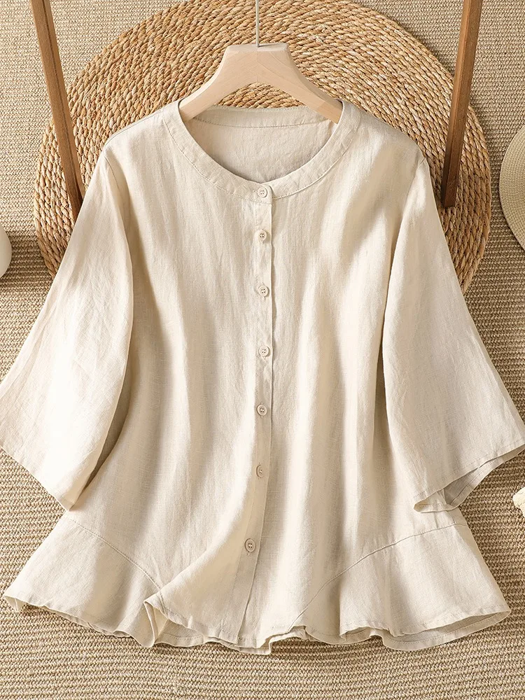Korean Style Artistic Cotton Linen Five-Quarter Sleeve Shirt Women Summer Loose Tummy Covering Slimming Casual Versatile Top
Korean Style Artistic Cotton Linen Five-Quarter Sleeve Shirt Women Summer Loose Tummy Covering Slimming Casual Versatile Top