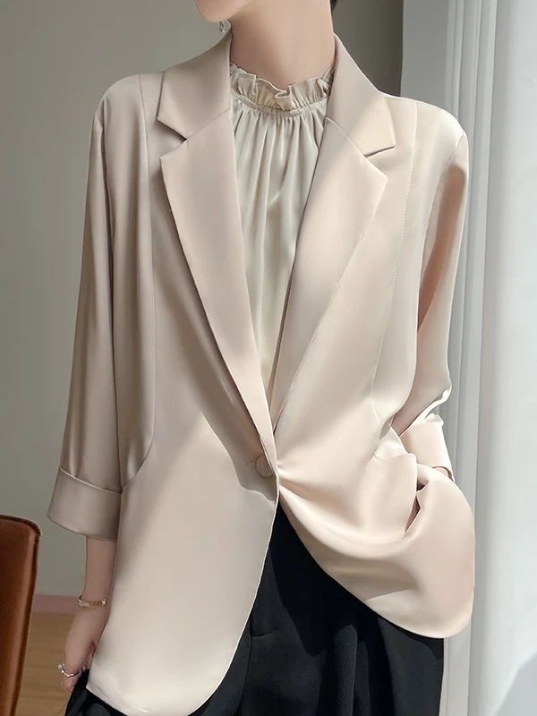Summer New Women's Suit One Button Seven Sleeve Acetate Satin Simulation Silk Loose Fit Single Breasted Thin Tailored Coat
Summer New Women's Suit One Button Seven Sleeve Acetate Satin Simulation Silk Loose Fit Single Breasted Thin Tailored Coat