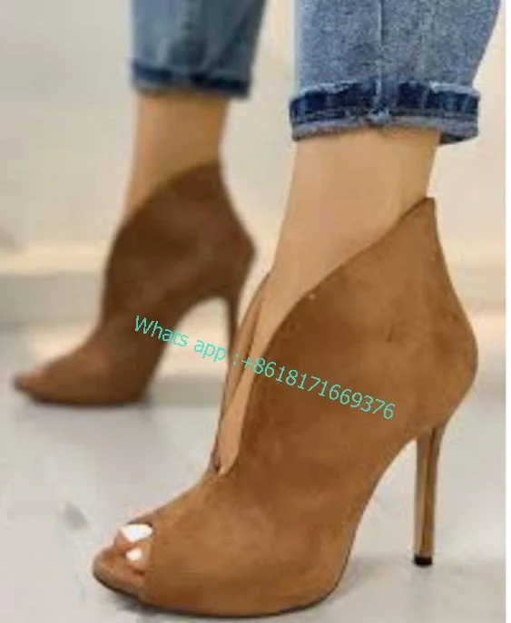 2022 Sexy V Ankle Peep Toe Suede Booties Ladies Brown Stiletto High Heel Boots Women Gladiator Sexy Stunning Shoes
2022 Sexy V Ankle Peep Toe Suede Booties Ladies Brown Stiletto High Heel Boots Women Gladiator Sexy Stunning Shoes