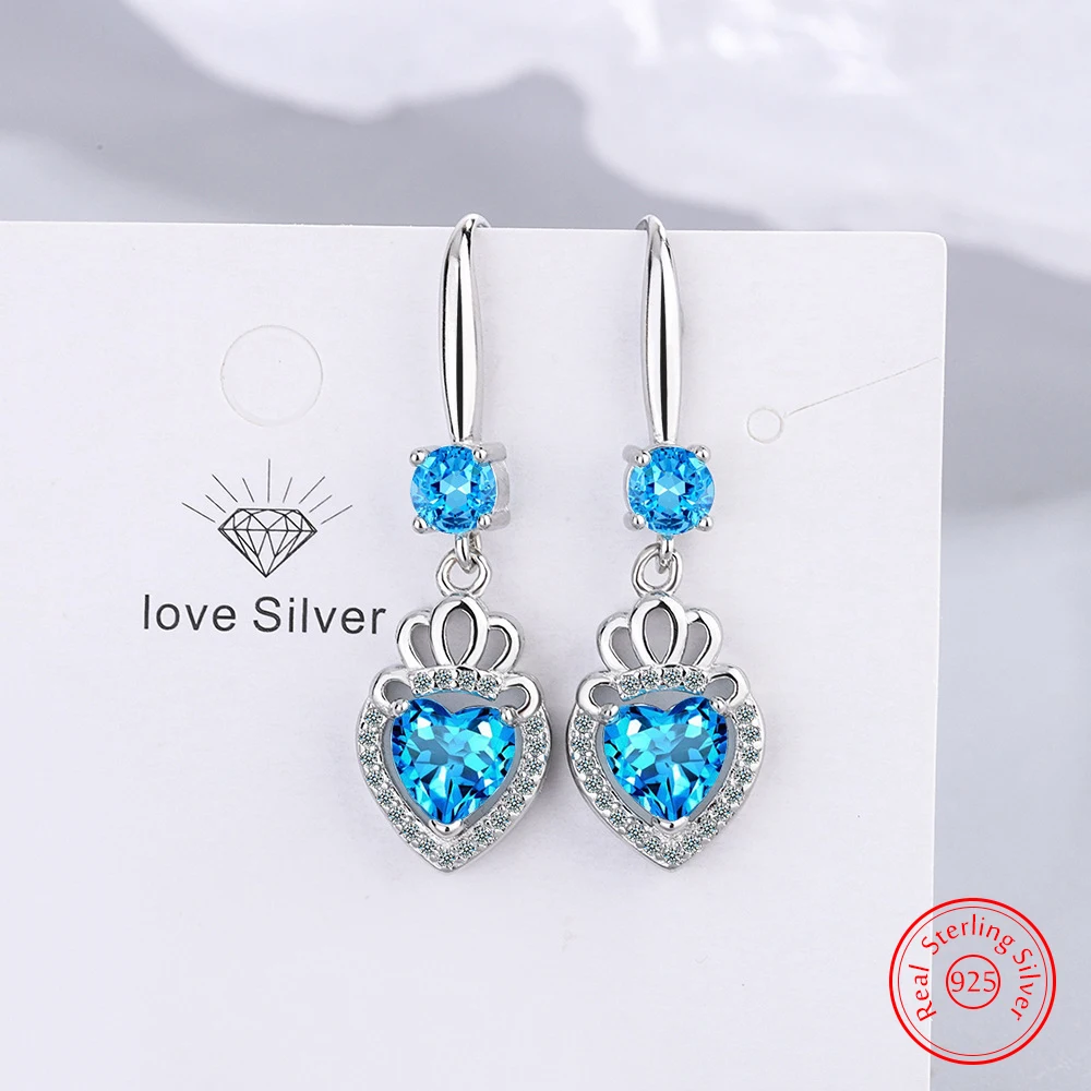Real 925 Sterling Silver Zircon Crystal Jewelry Fashion Heart Crown Drop Earrings Women New FQL25074 
Real 925 Sterling Silver Zircon Crystal Jewelry Fashion Heart Crown Drop Earrings Women New FQL25074