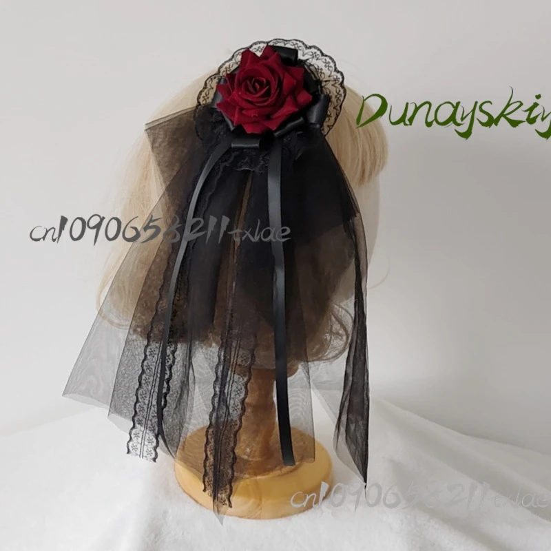 #@$Gothic Lolita Black Rose Veil Dual-Layer Tulle Headdress Detachable Floral Hair Clips Dark Romance Hair Halloween/cos
#@$Gothic Lolita Black Rose Veil Dual-Layer Tulle Headdress Detachable Floral Hair Clips Dark Romance Hair Halloween/cos