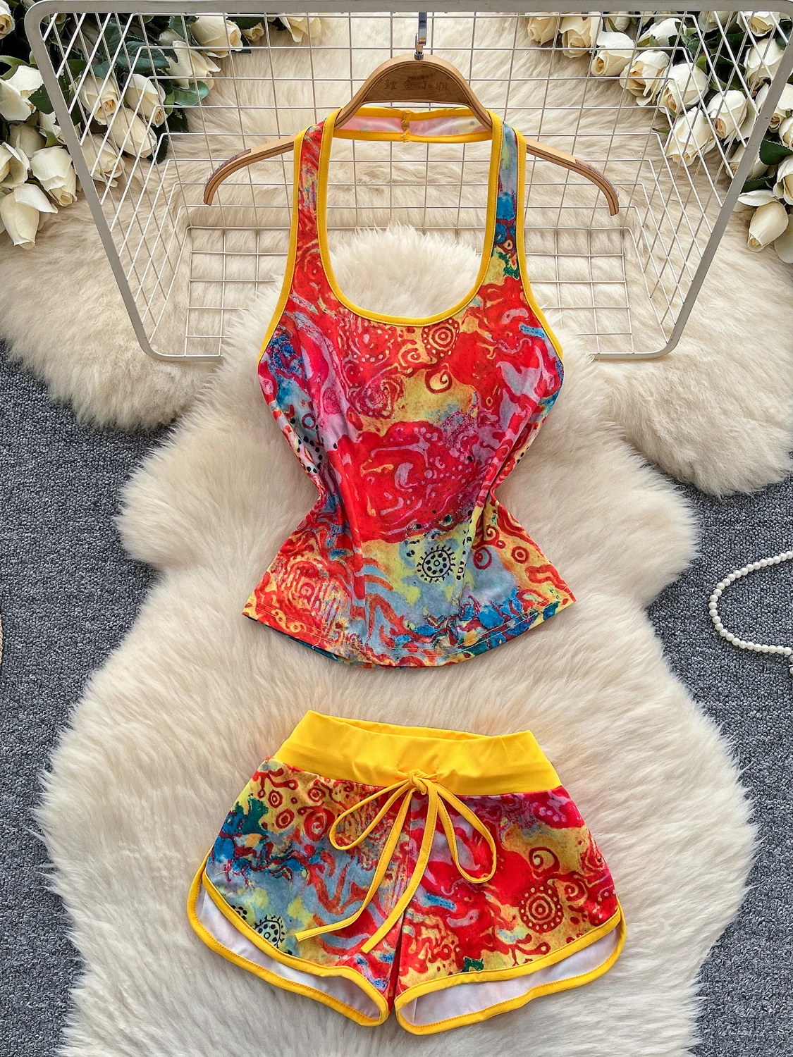 Foamlina Vintage American Print Summer Shorts Suit Women's Halter Tube Tank Top Camis + High Waist Skinny Shorts Two Piece Set
Foamlina Vintage American Print Summer Shorts Suit Women's Halter Tube Tank Top Camis + High Waist Skinny Shorts Two Piece Set