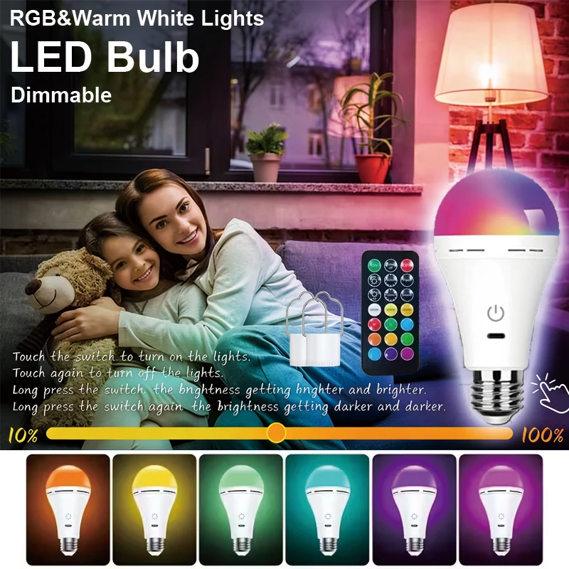 E27 LED Bulbs Warmlight RGB Light Bulb Smart USB Rechargeable Bulb Dimmable Energy-Saving Cordless Color Decorative Light Bulb
E27 LED Bulbs Warmlight RGB Light Bulb Smart USB Rechargeable Bulb Dimmable Energy-Saving Cordless Color Decorative Light Bulb