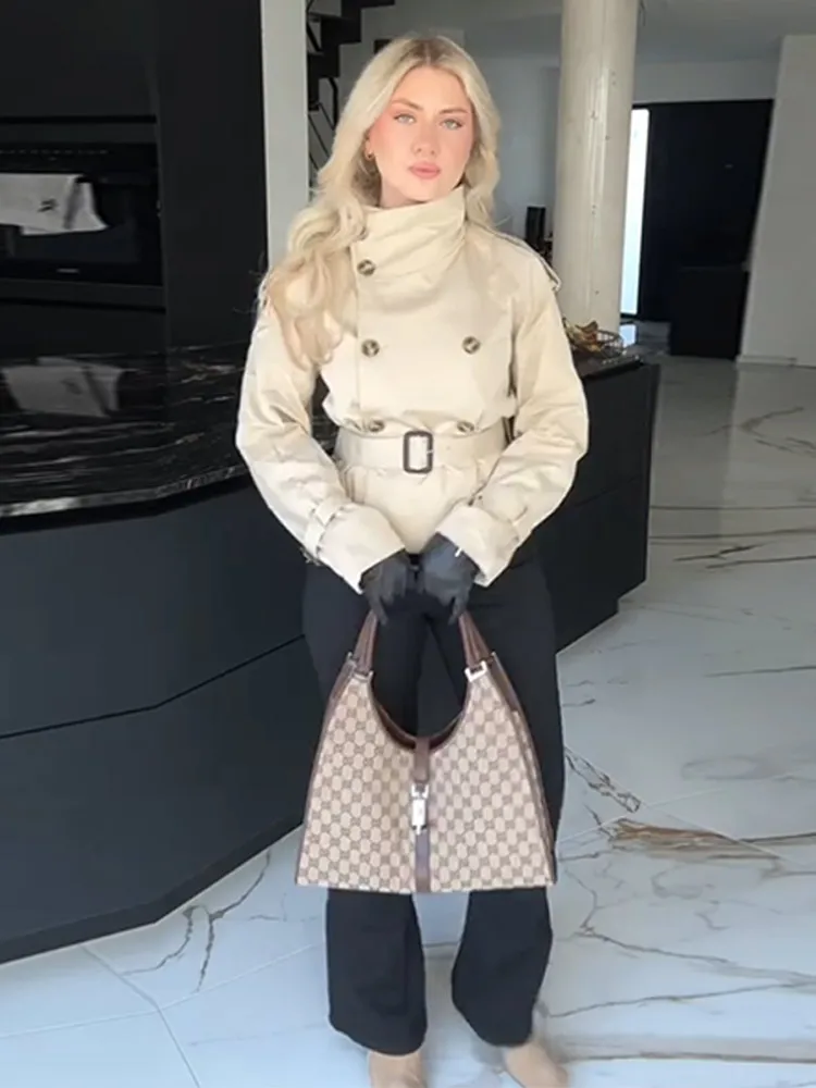 Stand Up Collar Double Breasted Windbreaker Woman Solid Color Belt Loose Short Coat Elegant Commute Women Fashion Spring Jacket
Stand Up Collar Double Breasted Windbreaker Woman Solid Color Belt Loose Short Coat Elegant Commute Women Fashion Spring Jacket