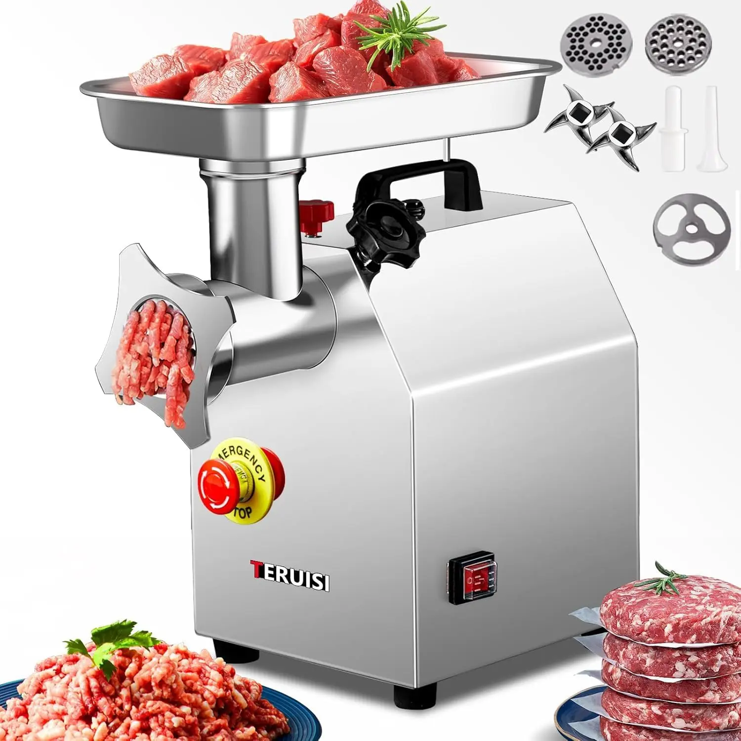 Commercial Meat Grinder Heavy Duty, 1100W Electric Stainless Steel Meat Grinding Machine with 6/8mm Grinding Plates & Stuffing T
Commercial Meat Grinder Heavy Duty, 1100W Electric Stainless Steel Meat Grinding Machine with 6/8mm Grinding Plates & Stuffing T