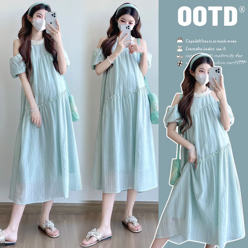 Maternity Dress Summer 2026 Off Shoulder Puff Sleeve Halter Neck Dress for Pregnant Women Gentle Elegant Temperament
Maternity Dress Summer 2026 Off Shoulder Puff Sleeve Halter Neck Dress for Pregnant Women Gentle Elegant Temperament