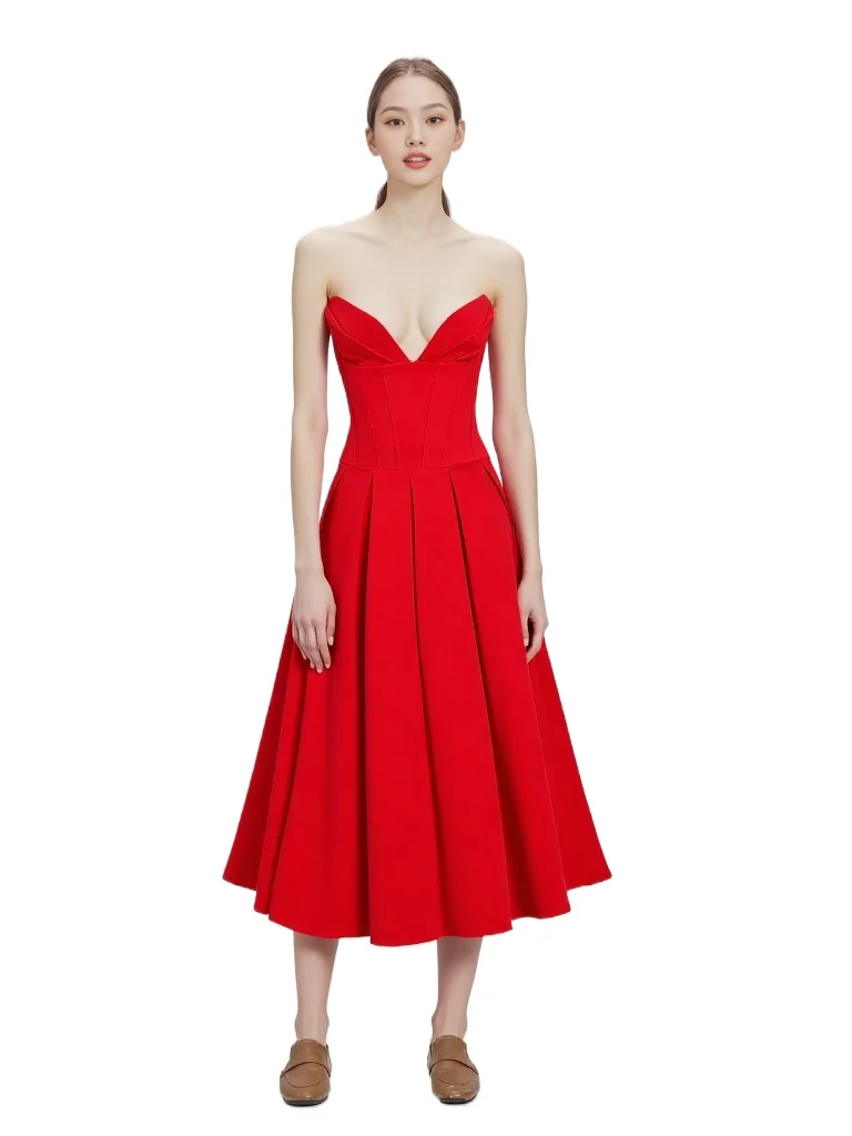 Solid Color V-neck Sleeveless Fishbone Tube Top Sexy Slim Formal Evening Party Dress
Solid Color V-neck Sleeveless Fishbone Tube Top Sexy Slim Formal Evening Party Dress