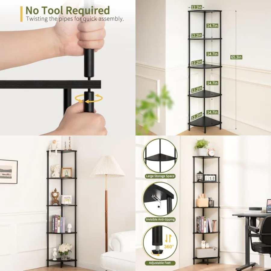Corner Shelf Stand, 5-Tier Bookshelf, 65" Tall Shelves for Bedroom, Living Room, Narrow Display Bookcase, with Display Shelves
Corner Shelf Stand, 5-Tier Bookshelf, 65" Tall Shelves for Bedroom, Living Room, Narrow Display Bookcase, with Display Shelves