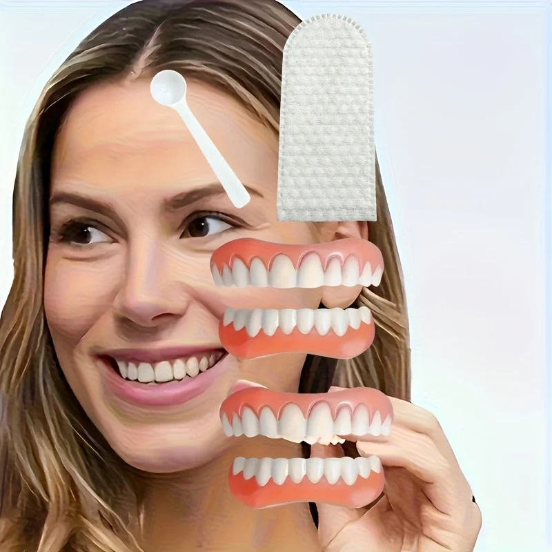 Набор из 6 искусственных зубов, 2 верхних, 2 нижних, ложка-ложка для пальцев, мгновенная улыбка, легко съемные виниры
Набор из 6 искусственных зубов, 2 верхних, 2 нижних, ложка-ложка для пальцев, мгновенная улыбка, легко съемные виниры