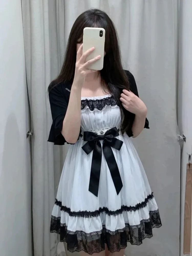 Gothic Punk Fashion Cute 2 Piece Set Women Lolita Bow Design Blue Dress + Black Cardigan Harajuku Vintage Casual Outfits Summer
Gothic Punk Fashion Cute 2 Piece Set Women Lolita Bow Design Blue Dress + Black Cardigan Harajuku Vintage Casual Outfits Summer