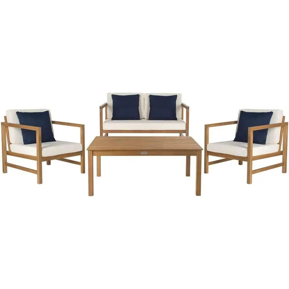 4-Piece Patio Set with Natural Beige Cushions and Navy Pillows
4-Piece Patio Set with Natural Beige Cushions and Navy Pillows