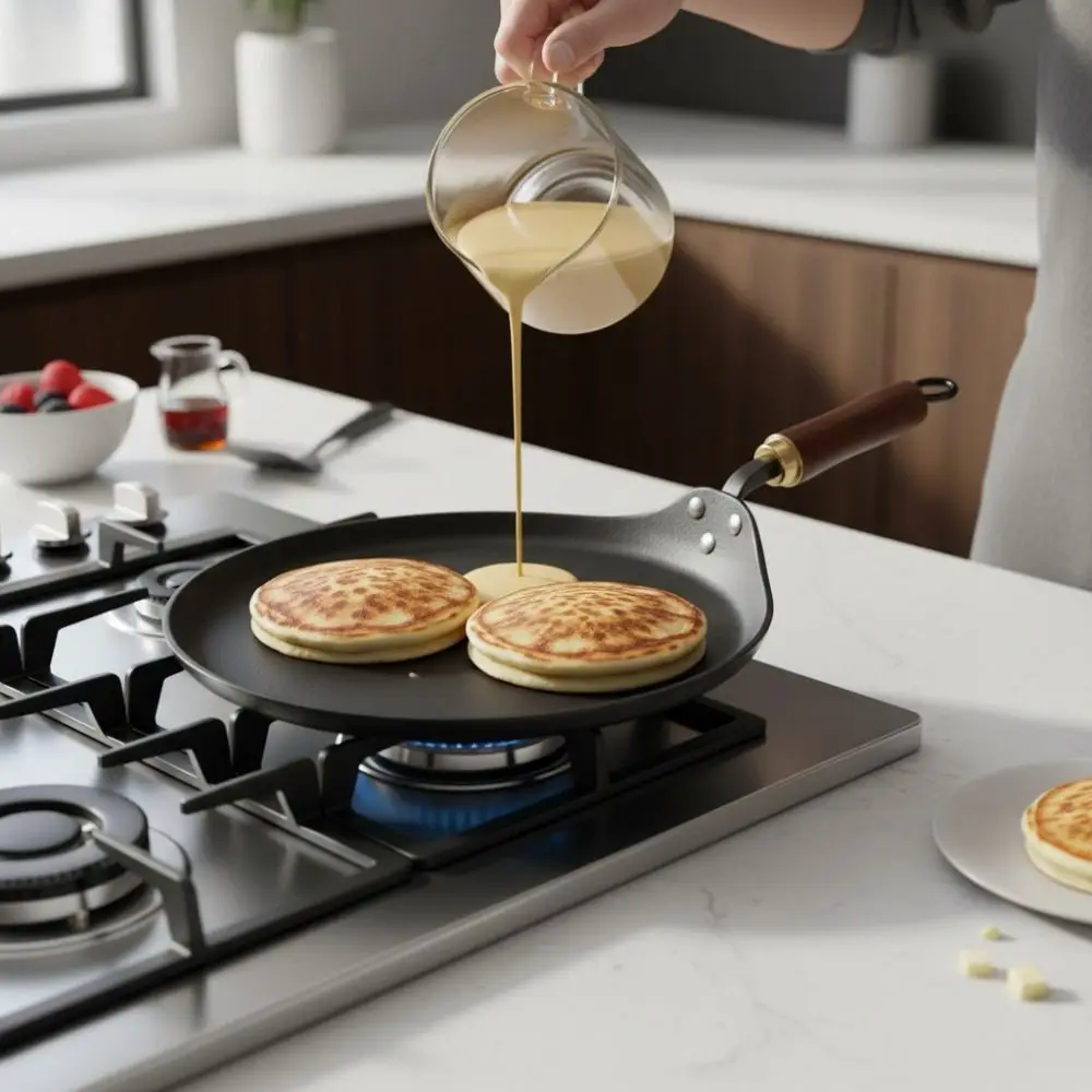 Multi Purpose Uncoated Cast Iron Frying Pan Thickened Wood Handle Pancake Pan Universal Griddle Induction Cooker
Multi Purpose Uncoated Cast Iron Frying Pan Thickened Wood Handle Pancake Pan Universal Griddle Induction Cooker