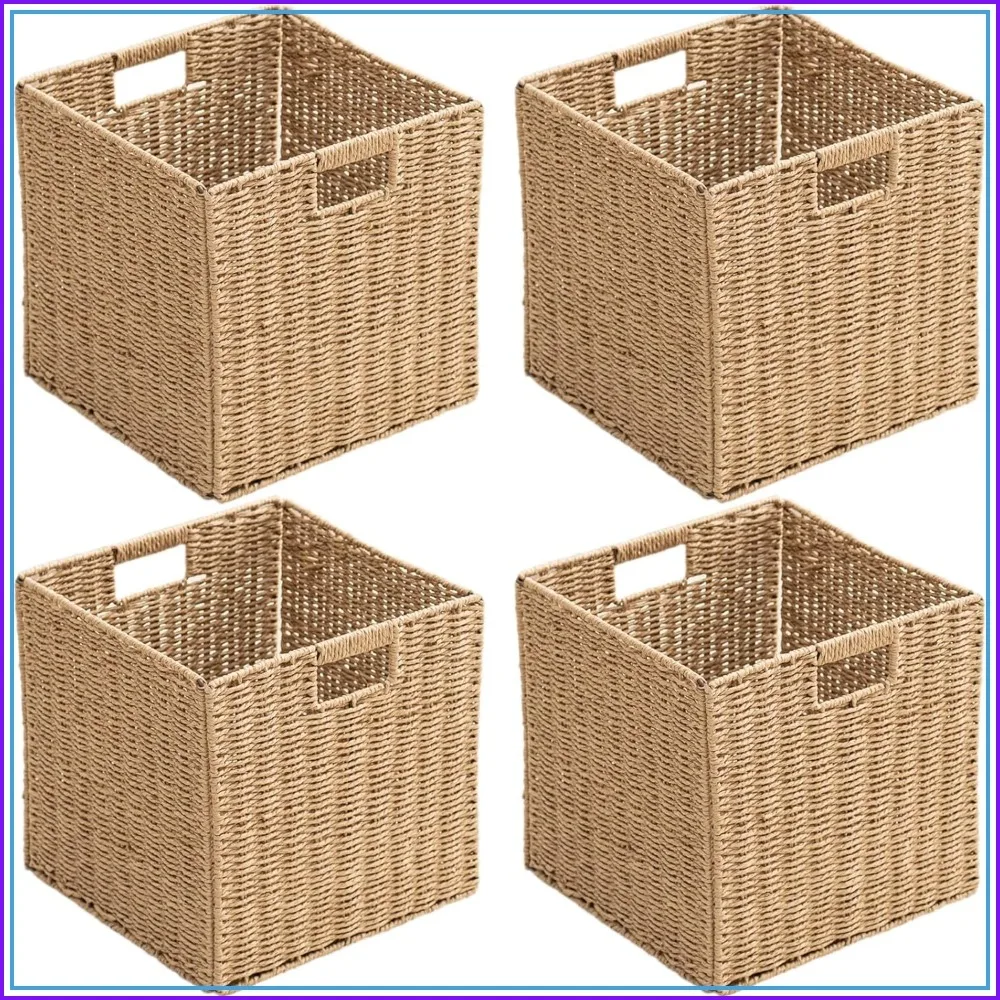 Handwoven Paper Woven Cube Basket Organizer with Handles Set of 4 Foldable Storage Baskets for Living Room Clothes Books Toys 13" L x 13" W x 13" H
Handwoven Paper Woven Cube Basket Organizer with Handles Set of 4 Foldable Storage Baskets for Living Room Clothes Books Toys 13" L x 13" W x 13" H