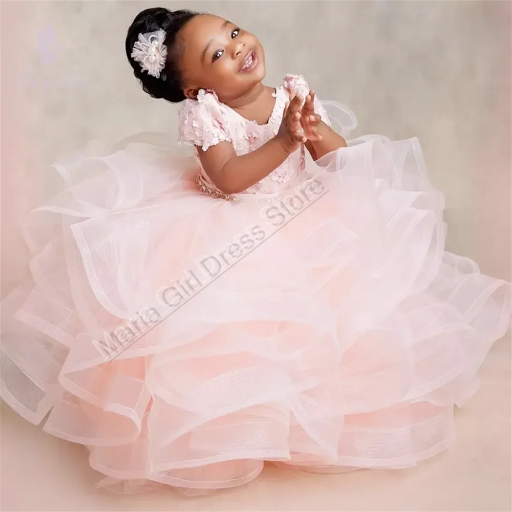 Pink Flower Girl Dress V-neckline Short Sleeves For Puffy Tulle With Ruffles First Communion Princess Baby Birthday Ball Gown
Pink Flower Girl Dress V-neckline Short Sleeves For Puffy Tulle With Ruffles First Communion Princess Baby Birthday Ball Gown