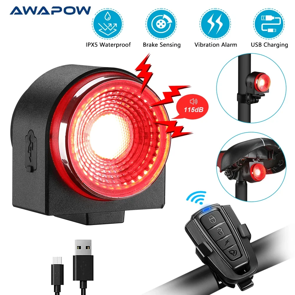Awapow Bicycle Alarm Tail Light USB Charging Bike Anti Theft Alarm IPX5 Waterproof Auto Brake Cycling Bicycle Rear Light Alarm
Awapow Bicycle Alarm Tail Light USB Charging Bike Anti Theft Alarm IPX5 Waterproof Auto Brake Cycling Bicycle Rear Light Alarm