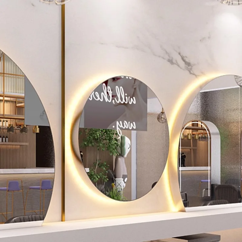 Zhengyuan barber shop mirror table hair salon special wall hanging with lamp semicircular hair salon perm, dye and cut hair
Zhengyuan barber shop mirror table hair salon special wall hanging with lamp semicircular hair salon perm, dye and cut hair