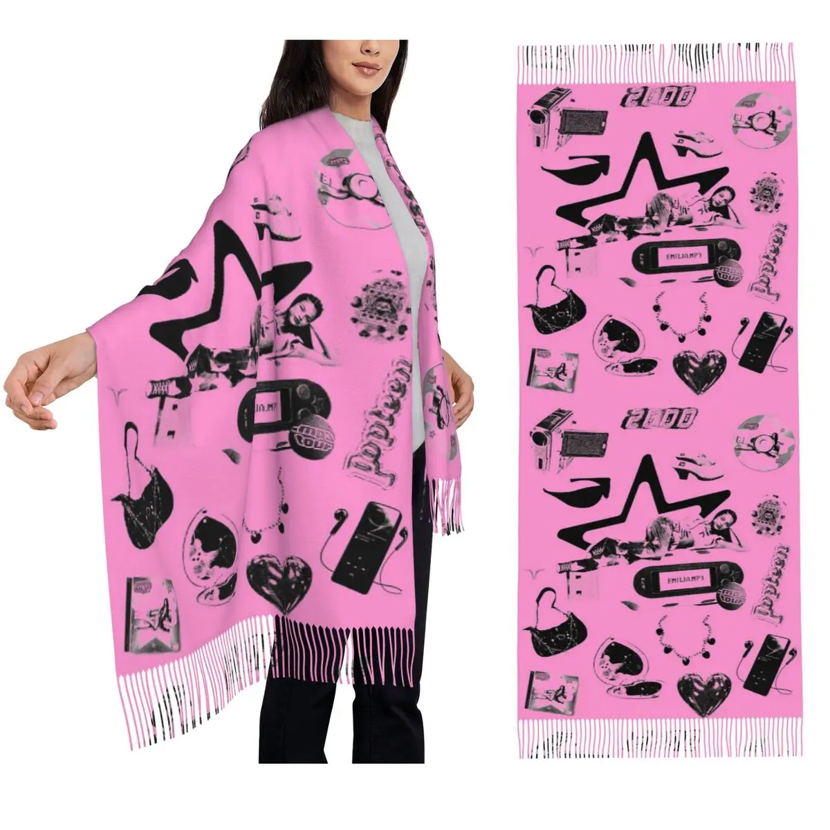 Emilia Mernes Y2k Elements шарф с кисточками, женские мягкие теплые шали и накидки, длинная осенне-зимняя шаль 
Emilia Mernes Y2k Elements шарф с кисточками, женские мягкие теплые шали и накидки, длинная осенне-зимняя шаль