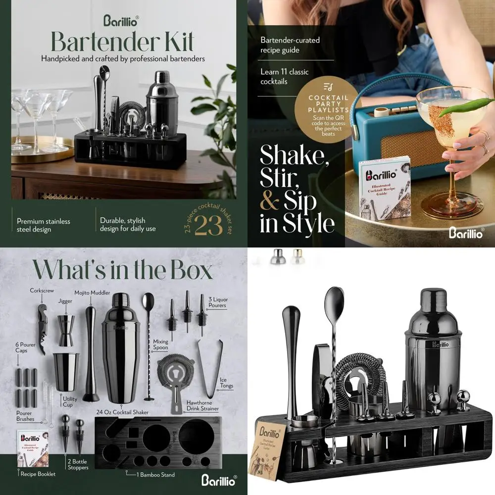 Stainless Steel 23-Piece Cocktail Kit with Bamboo Stand and Mixology Tools
Stainless Steel 23-Piece Cocktail Kit with Bamboo Stand and Mixology Tools