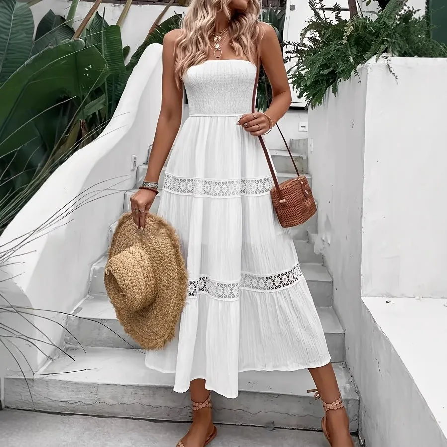 【New style】Hollowed-out embroidery waist to show slimming sleeveless square neck dress seaside vacation high waist a-line big s
【New style】Hollowed-out embroidery waist to show slimming sleeveless square neck dress seaside vacation high waist a-line big s
