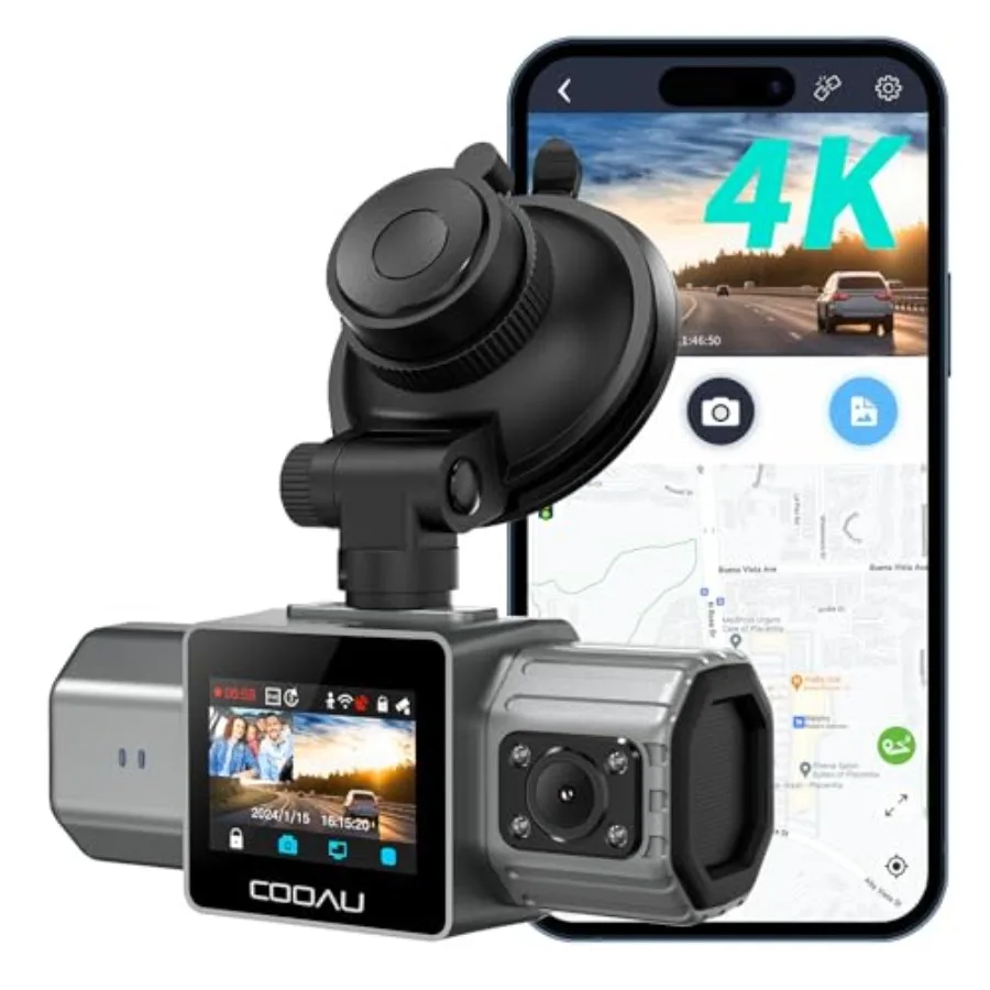 4K dual dash cam for car use, high-grade plastic body, black color, built-in GPS Wi-Fi with infrared night vision and parking m
4K dual dash cam for car use, high-grade plastic body, black color, built-in GPS Wi-Fi with infrared night vision and parking m