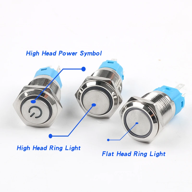 16mm Metal Push Button Switch, High & Flat Head, LED Illuminated With plugins, 1NO 1NC Momentary/Latching, Red/Green/Yellow/Blue
16mm Metal Push Button Switch, High & Flat Head, LED Illuminated With plugins, 1NO 1NC Momentary/Latching, Red/Green/Yellow/Blue