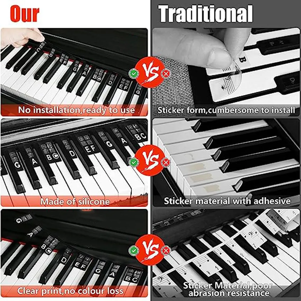 Removable Piano Keyboard Note Labels 88 Keys For Learning, Reusable Piano Key Stickers For Beginners (Black)-A00E
Removable Piano Keyboard Note Labels 88 Keys For Learning, Reusable Piano Key Stickers For Beginners (Black)-A00E