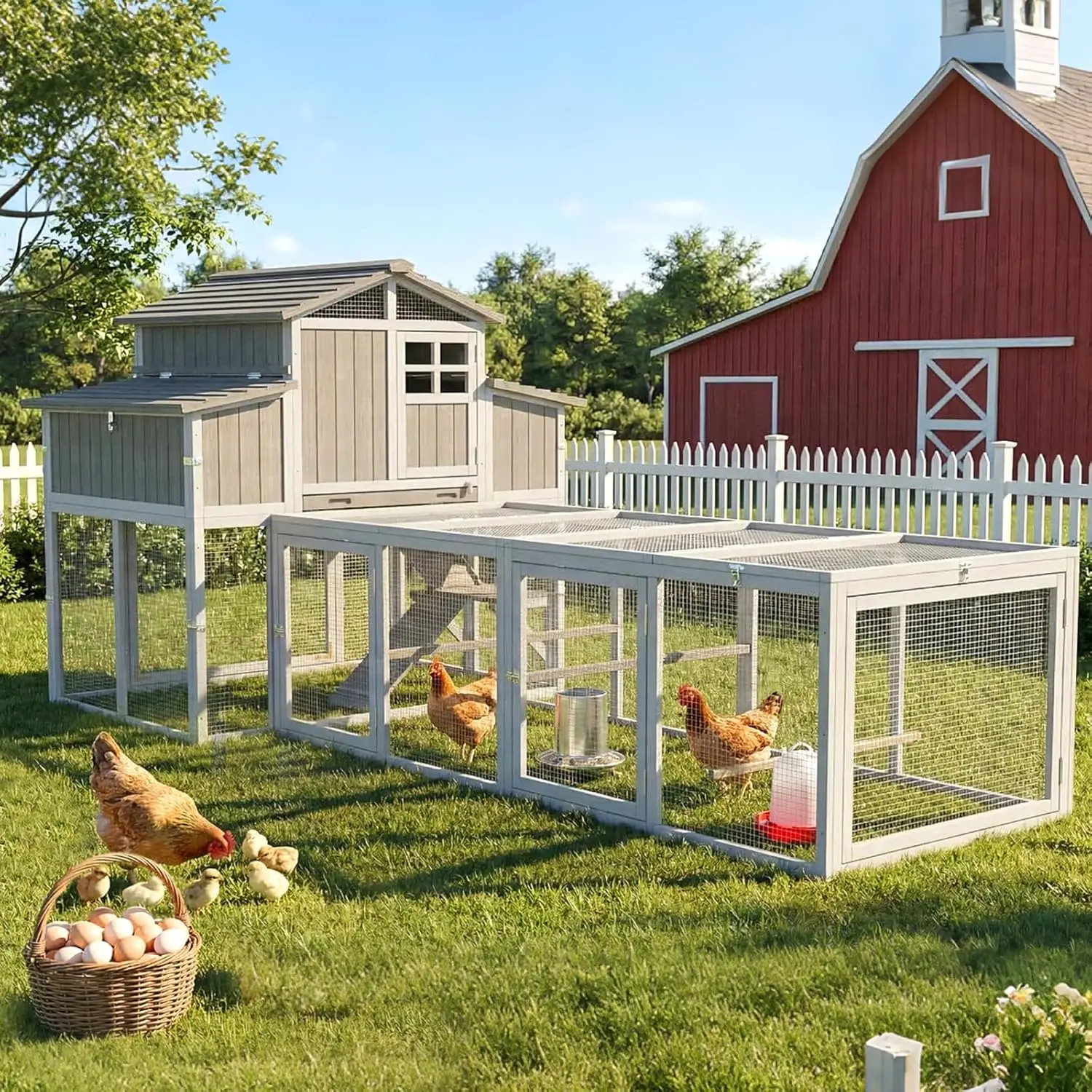 2-Story Extra Large Chicken Coop Hen House with Nesting Boxes Perching Bars Pull-out Tray Ramps 115.36"L Grey, Custom
2-Story Extra Large Chicken Coop Hen House with Nesting Boxes Perching Bars Pull-out Tray Ramps 115.36"L Grey, Custom