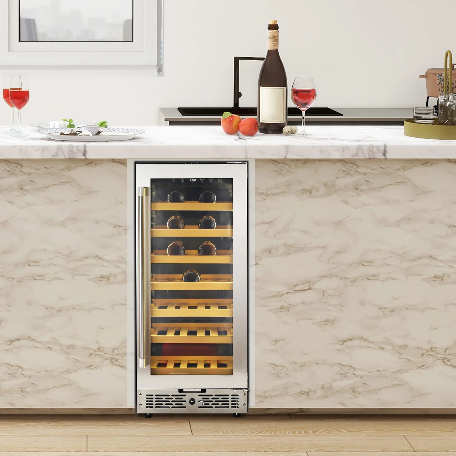 Freestanding 33 Bottle Wine & Beverage Cooler - Ultra-Quiet Frost-Free Design, for Home/ Bar/ Office, Home Bar, Sleek Design, Premium Finish, Sturdy Build, Bar Owners
Freestanding 33 Bottle Wine & Beverage Cooler - Ultra-Quiet Frost-Free Design, for Home/ Bar/ Office, Home Bar, Sleek Design, Premium Finish, Sturdy Build, Bar Owners