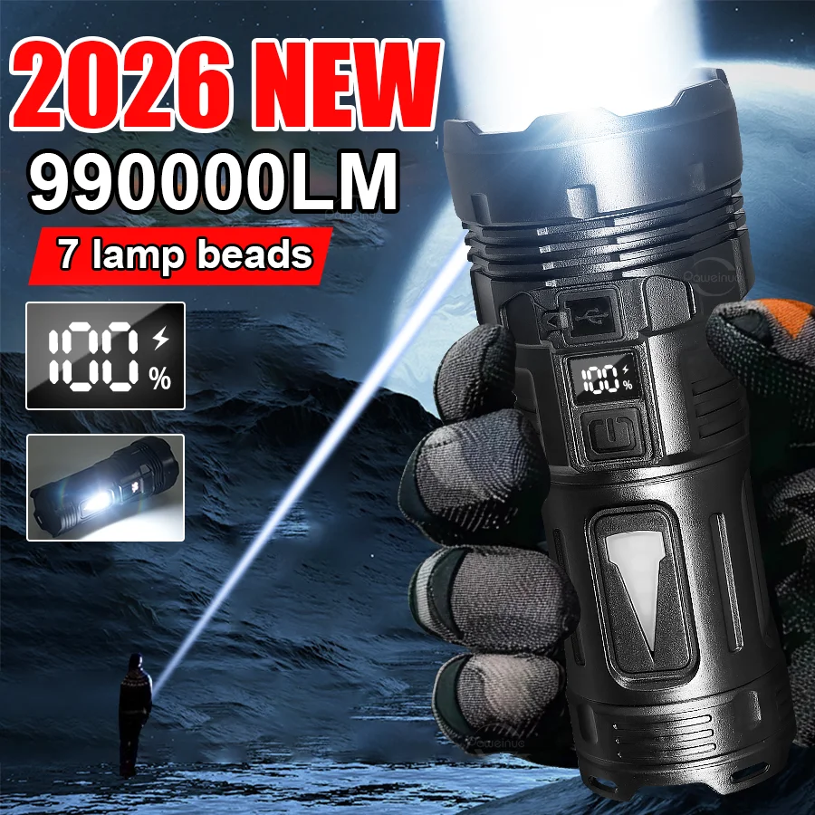 990000LM Powerful Flashlight With 7 Lamp Beads USB Rechargeable Super Tactical Light COB Side Light Outdoor Camping Lantern
990000LM Powerful Flashlight With 7 Lamp Beads USB Rechargeable Super Tactical Light COB Side Light Outdoor Camping Lantern