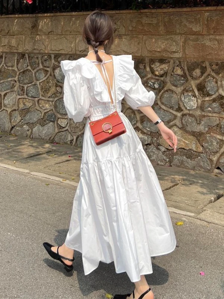 Платье с открытой спиной во французском стиле, женские базовые белые шифоновые платья миди без рукавов, летние каникулы, Vestidos
Платье с открытой спиной во французском стиле, женские базовые белые шифоновые платья миди без рукавов, летние каникулы, Vestidos