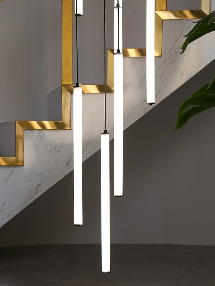 Duplex narrow staircase long chandelier hall high ceiling mezzanine large chandelier cylindrical tube headboard bar European-sty
Duplex narrow staircase long chandelier hall high ceiling mezzanine large chandelier cylindrical tube headboard bar European-sty