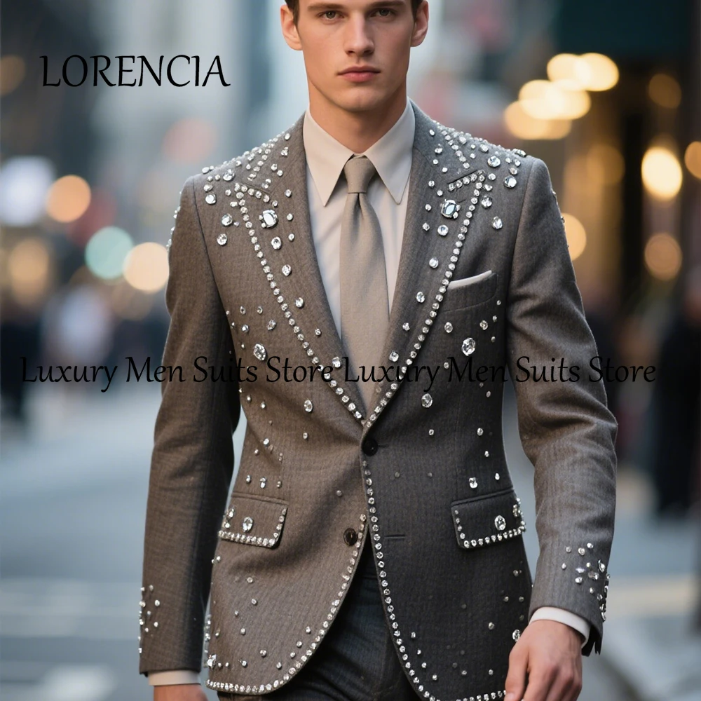 Luxury Crystal Suits for Men 2 Pieces Jacket Pants Wedding Groom Tuxedos Customized Single Breasted traje juvenil masculino
Luxury Crystal Suits for Men 2 Pieces Jacket Pants Wedding Groom Tuxedos Customized Single Breasted traje juvenil masculino