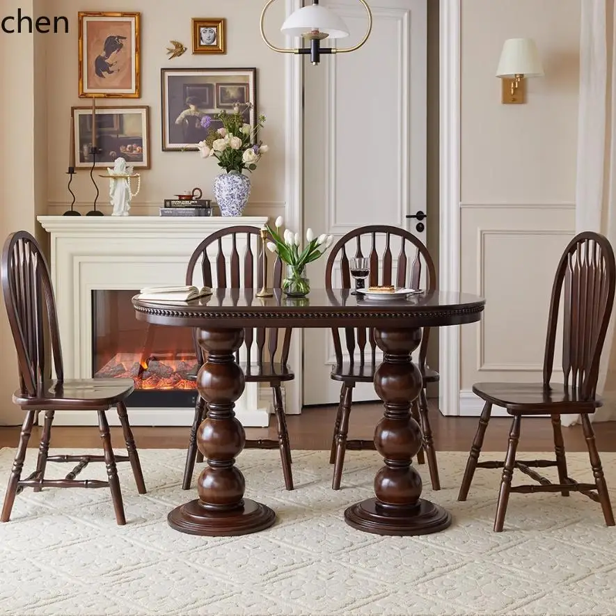 HXL solid wood dining table and chair combination old oval dining table household round table
HXL solid wood dining table and chair combination old oval dining table household round table