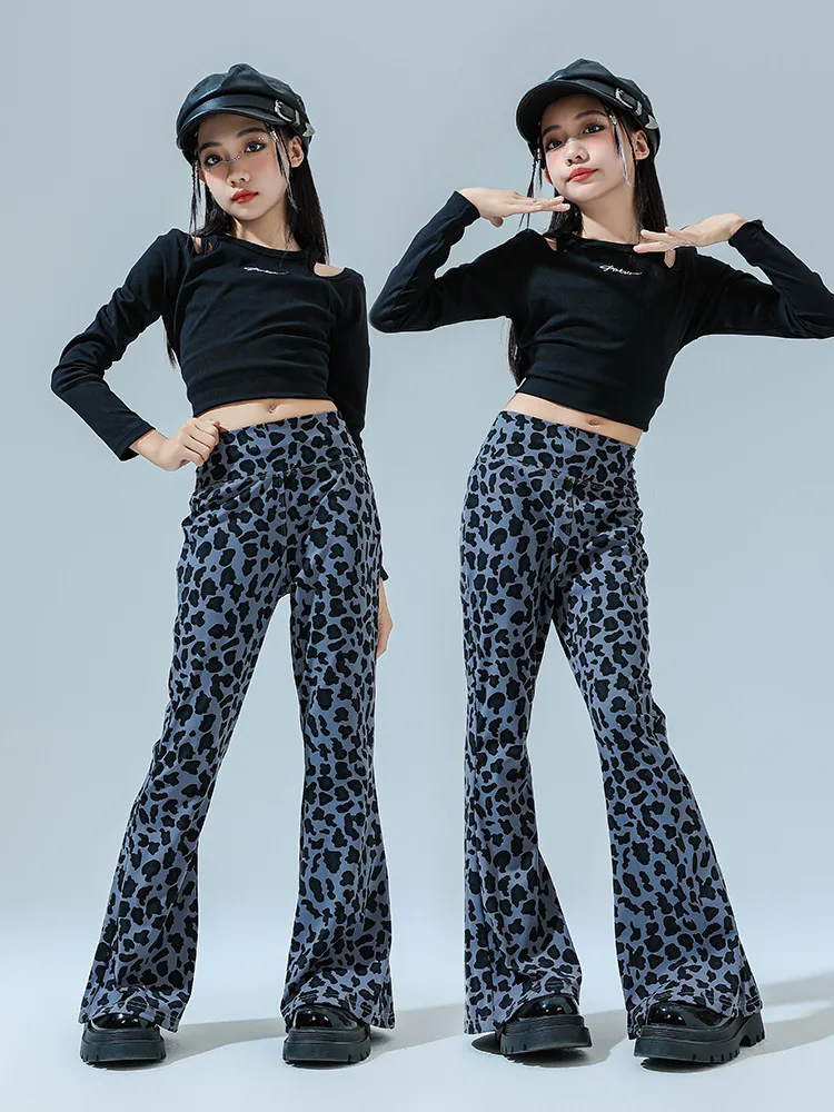 Kid Hip Hop Clothing Black Cold Shoulder Crop Top Long Sleeve T Shirt Blue Leopard Flared Pants for Girls Dance Costumes Clothes
Kid Hip Hop Clothing Black Cold Shoulder Crop Top Long Sleeve T Shirt Blue Leopard Flared Pants for Girls Dance Costumes Clothes