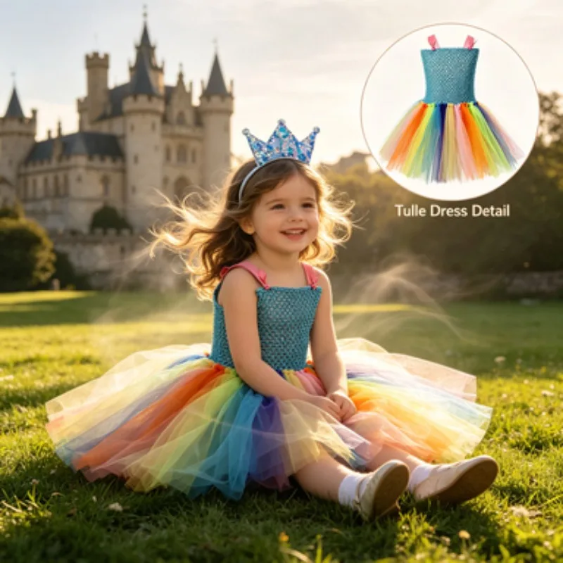Cute Sweet Dress for Kids,Rainbow-Colored Puffy Gown for Girls' Birthday Parties,Outfit for Festive Photoshoots and Performances
Cute Sweet Dress for Kids,Rainbow-Colored Puffy Gown for Girls' Birthday Parties,Outfit for Festive Photoshoots and Performances