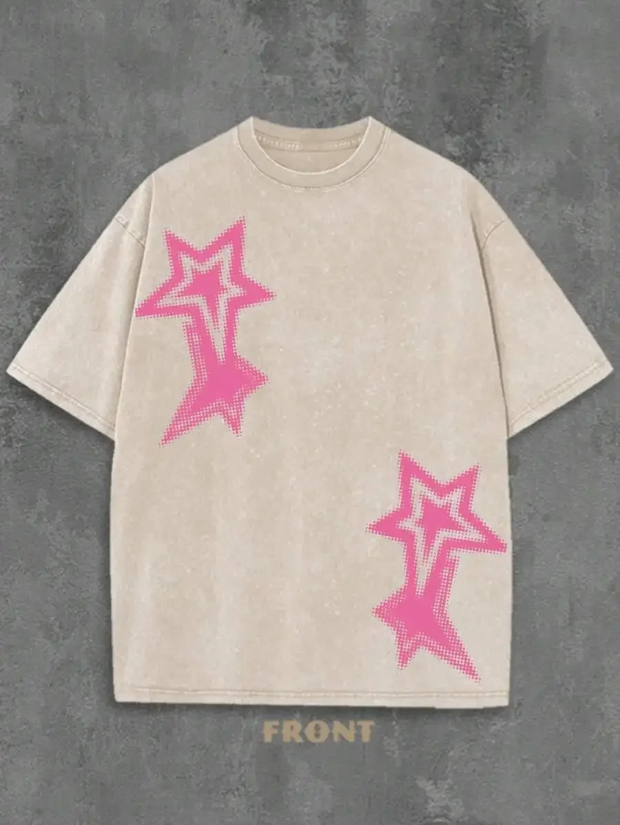 Mens Washed Cotton T-Shirt With Star Print Casual Short Sleeve Tee
Mens Washed Cotton T-Shirt With Star Print Casual Short Sleeve Tee