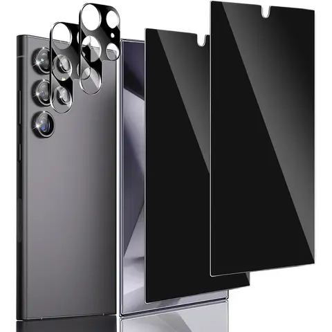 2pcs Galaxy S24 Ultra Privacy Screen Protector & 2 Pack Camera Lens Tempered Glass, High Clarity Anti-Spy Protection for S24