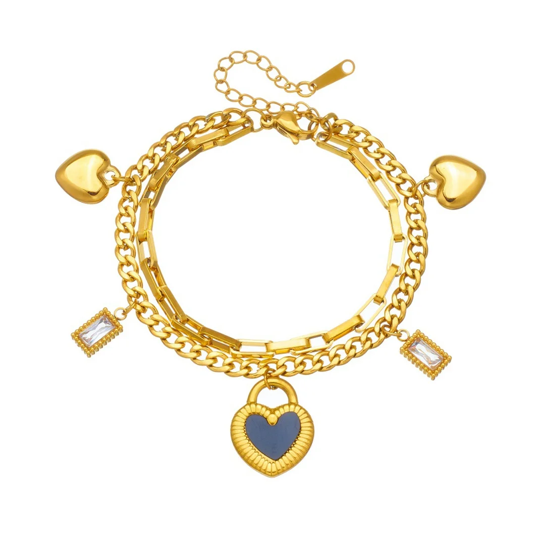 Punk Fashion Square Heart Charm Bracelet Gold Color Stainless Steel Double Layered Box/Cuban Chain Bracelet for Woman Jewelry
Punk Fashion Square Heart Charm Bracelet Gold Color Stainless Steel Double Layered Box/Cuban Chain Bracelet for Woman Jewelry