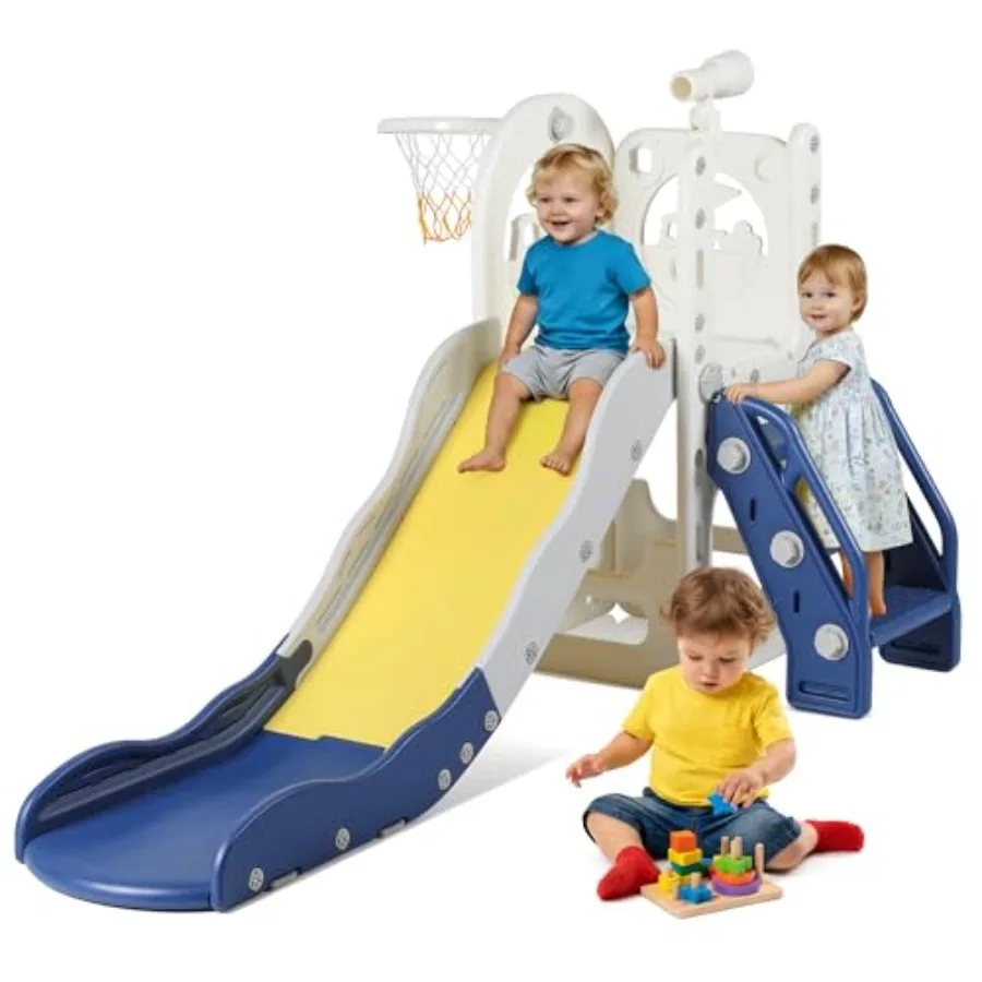 6 in 1 Toddler Playset Toddler Slide and Climber Playset, L-Shaped Slide with Basketball Hoop, Telescope and Storage, Sturdy In
6 in 1 Toddler Playset Toddler Slide and Climber Playset, L-Shaped Slide with Basketball Hoop, Telescope and Storage, Sturdy In