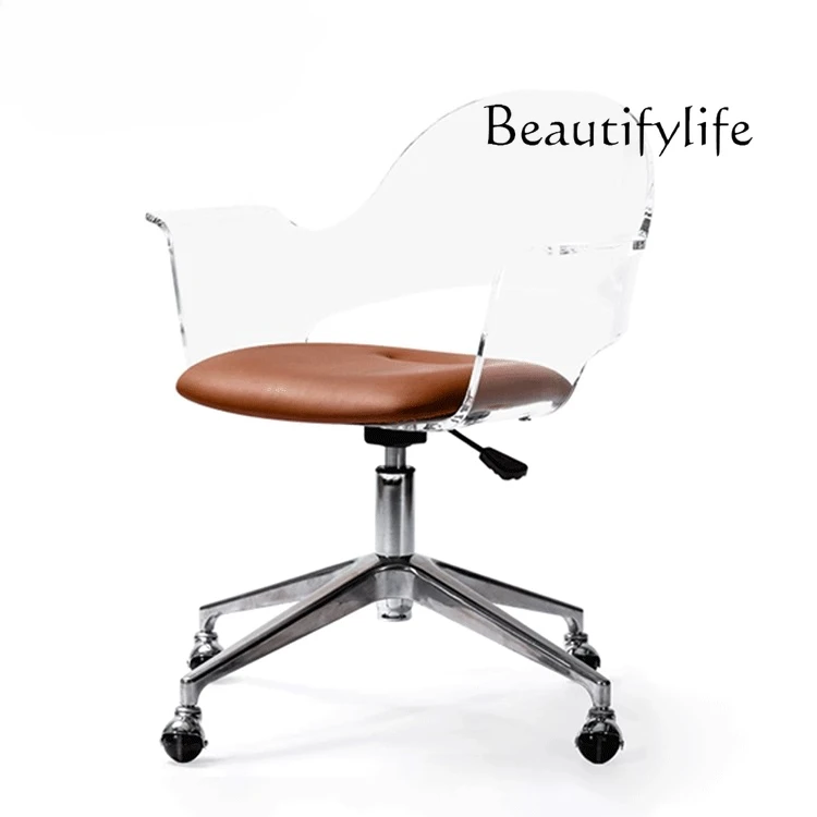 Acrylic computer chair simple desk chair nordic study leather back office rotating armrest
Acrylic computer chair simple desk chair nordic study leather back office rotating armrest