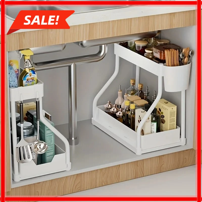 New double-layer pull-out rack, bathroom lower sink, kitchen storage rack
New double-layer pull-out rack, bathroom lower sink, kitchen storage rack