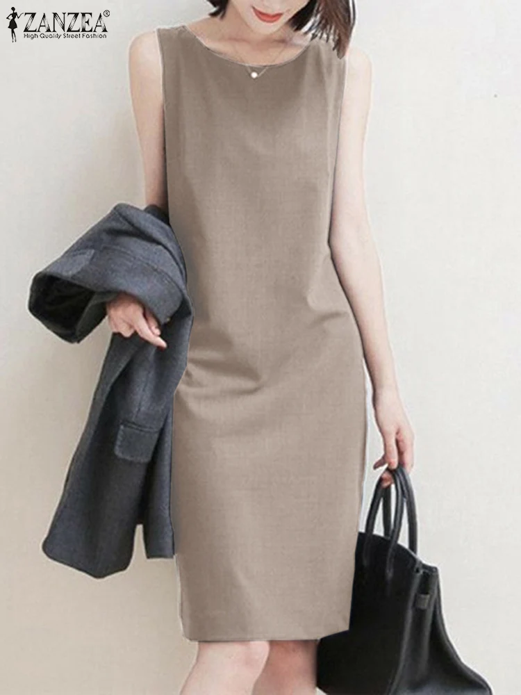 ZANZEA Summer Elegant Sleeveless Solid Dress Women Fashion O Neck Straight Sundress Female OL Work Knee-length Vestido Robe 2023
ZANZEA Summer Elegant Sleeveless Solid Dress Women Fashion O Neck Straight Sundress Female OL Work Knee-length Vestido Robe 2023
