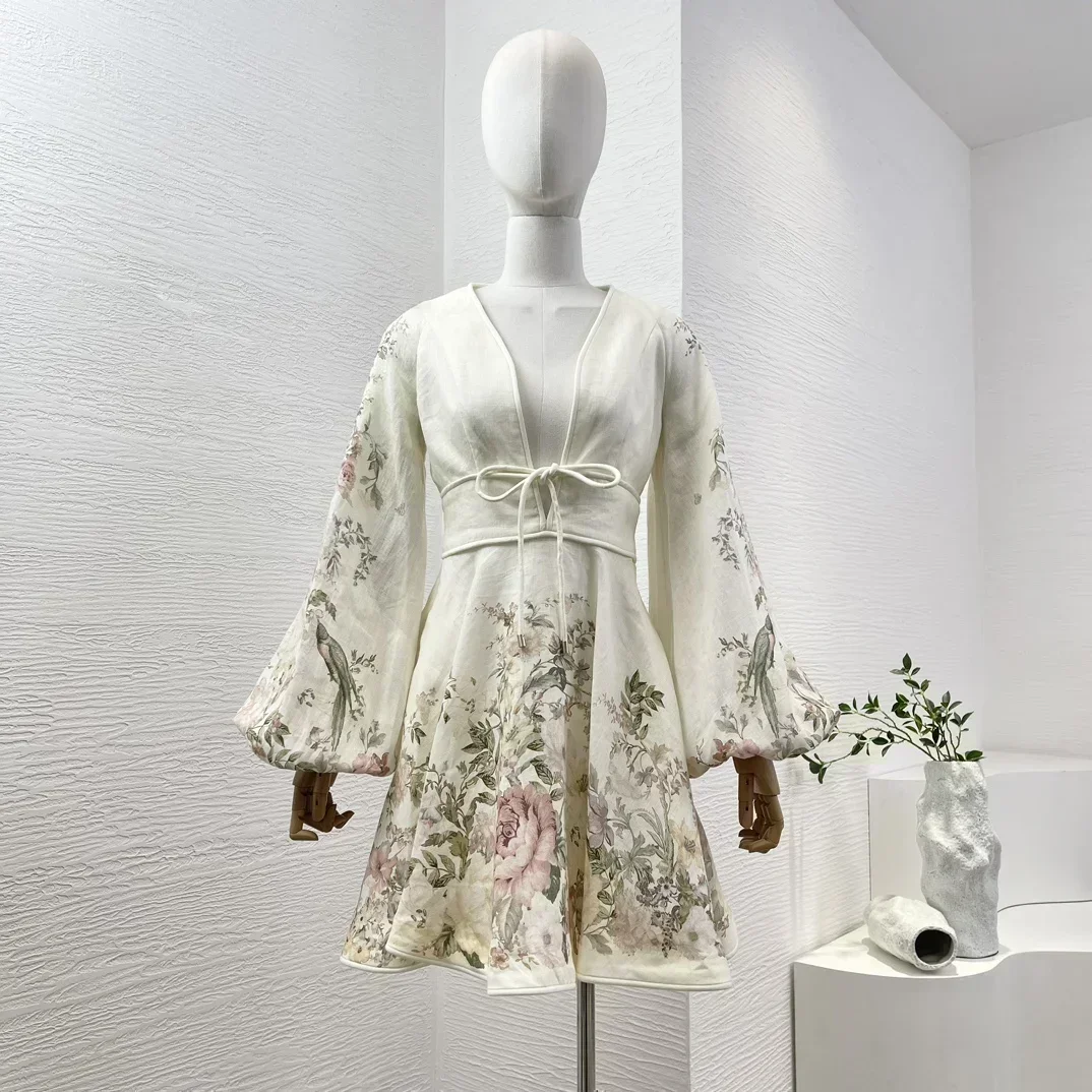 Linen 2024 New Summer Women High Quality Cream Color White Floral Print Deep V-neck Lace-up Full Lantern Sleeve Mini Dress
Linen 2024 New Summer Women High Quality Cream Color White Floral Print Deep V-neck Lace-up Full Lantern Sleeve Mini Dress