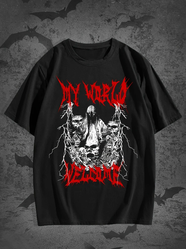 MY WORLD Lightning Skull pattern design -100% cotton summer O-neck short sleeve casual printed men's T-shirt.
MY WORLD Lightning Skull pattern design -100% cotton summer O-neck short sleeve casual printed men's T-shirt.