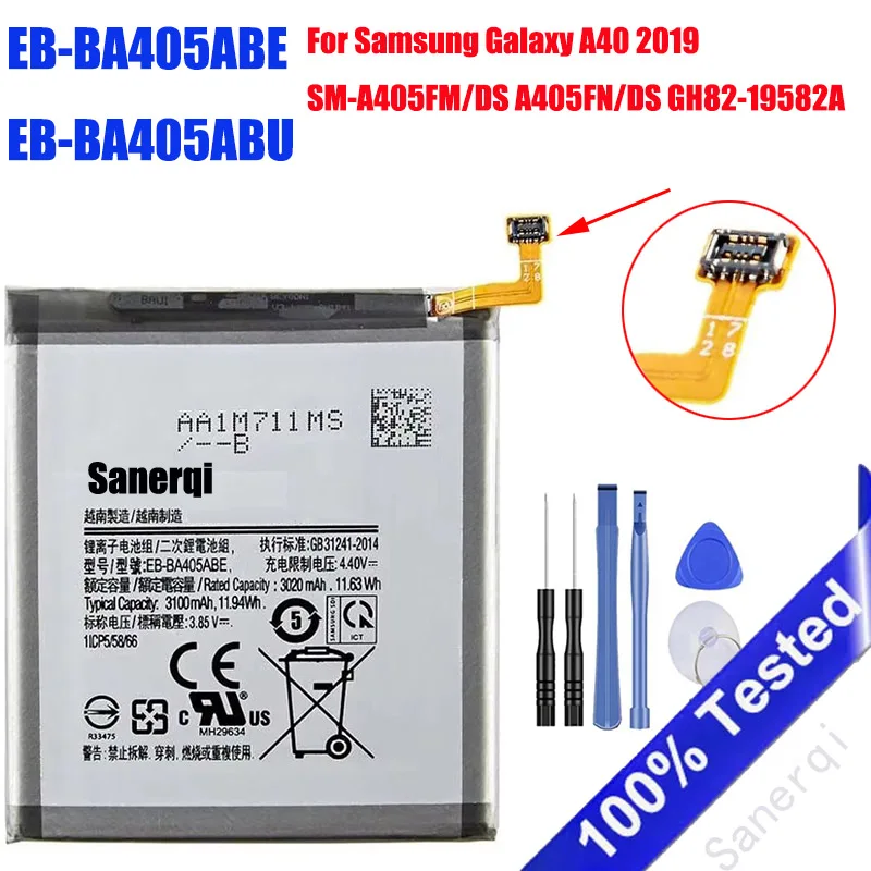 EB-BA405ABE EB-BA405ABU Battery For Samsung Galaxy A40 2019 SM-A405FM/DS A405FN/DS GH82-19582A 3100mAh Mobile Phone battery
EB-BA405ABE EB-BA405ABU Battery For Samsung Galaxy A40 2019 SM-A405FM/DS A405FN/DS GH82-19582A 3100mAh Mobile Phone battery