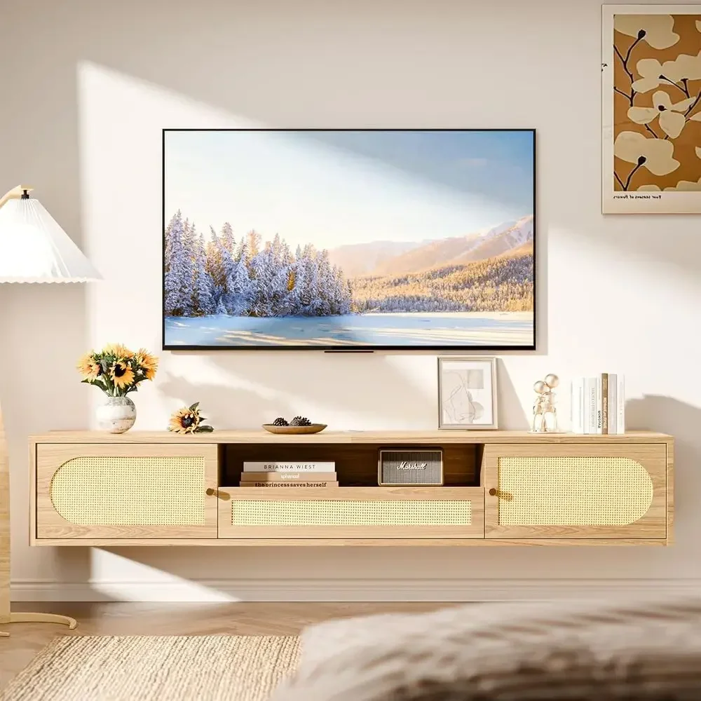 58 Wall-Mounted Rattan TV Stand with Storage, Entertainment Center, Media Shelf for Living Room in Natural Oak
58 Wall-Mounted Rattan TV Stand with Storage, Entertainment Center, Media Shelf for Living Room in Natural Oak