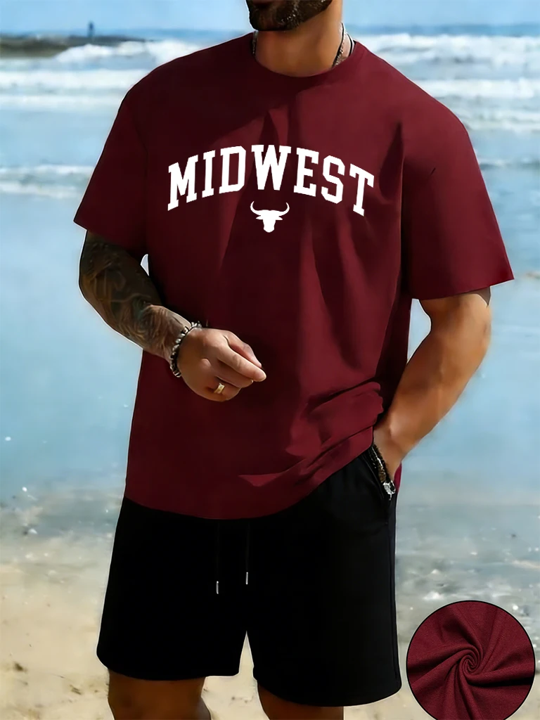 Midwest Letter And Bull'S Head Print Male Cotton Simple T Shirt 2Pc Set All-Match Casual Classic Short Jogging Summer Sportpants
Midwest Letter And Bull'S Head Print Male Cotton Simple T Shirt 2Pc Set All-Match Casual Classic Short Jogging Summer Sportpants