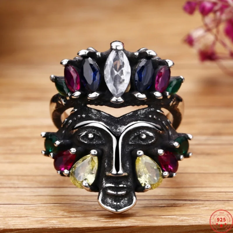 Genuine S925 Sterling Silver Ring for Women Men New Fashion Ancient Relief Face Inlaid Colored Zircon Punk Jewelry Wholesale
Genuine S925 Sterling Silver Ring for Women Men New Fashion Ancient Relief Face Inlaid Colored Zircon Punk Jewelry Wholesale