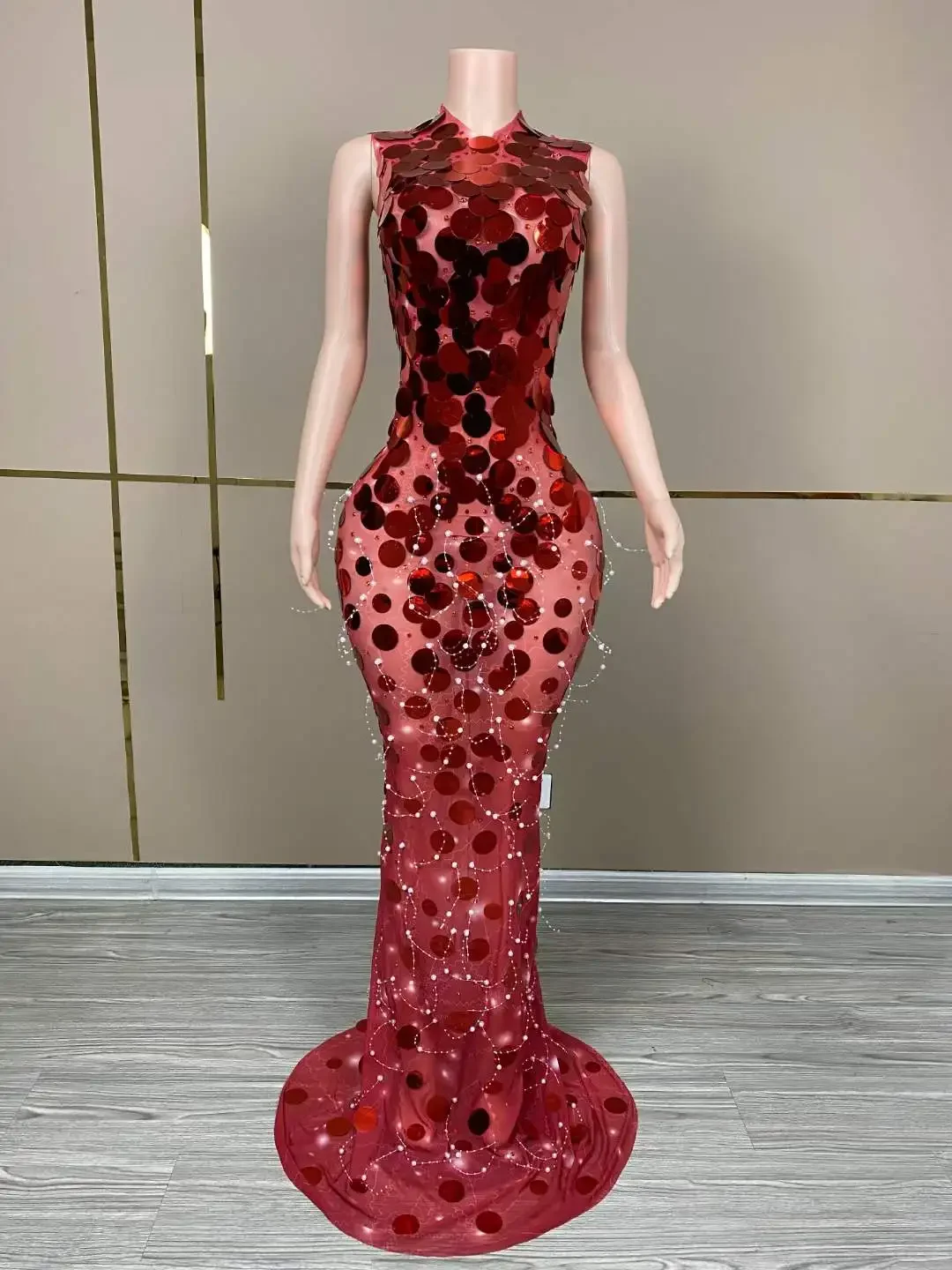 Women Sparkly Sleeveless Floor Length Round Sequins Stretch Singer Goddess Pageant Dress For Evening Prom Outfit Stage Wear Red
Women Sparkly Sleeveless Floor Length Round Sequins Stretch Singer Goddess Pageant Dress For Evening Prom Outfit Stage Wear Red